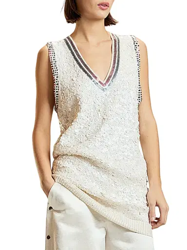 CYNTHIA ROWLEY Women's Blair Sequined Wool-Cashmere Minidress - White - Size Small | Thumbnail 4 CYNTHIA ROWLEY Women's Blair Sequined Wool-Cashmere Minidress - White - Size Small | Thumbnail 4