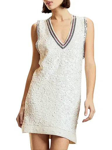 CYNTHIA ROWLEY Women's Blair Sequined Wool-Cashmere Minidress - White - Size Small | Thumbnail 1 CYNTHIA ROWLEY Women's Blair Sequined Wool-Cashmere Minidress - White - Size Small | Thumbnail 1