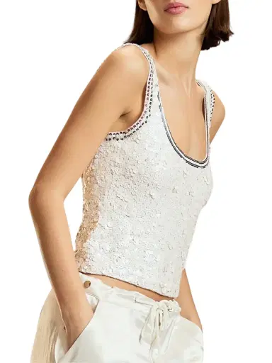 CYNTHIA ROWLEY Women's Match Point Sequined Wool-Cashmere Tank - White - Size Large | Thumbnail 2