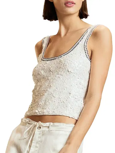 CYNTHIA ROWLEY Women's Match Point Sequined Wool-Cashmere Tank - White - Size Large | Thumbnail 1