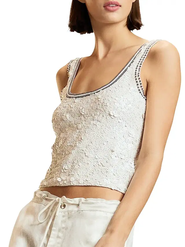 Cynthia Rowley Women's Match Point Sequined Wool-Cashmere Tank - White