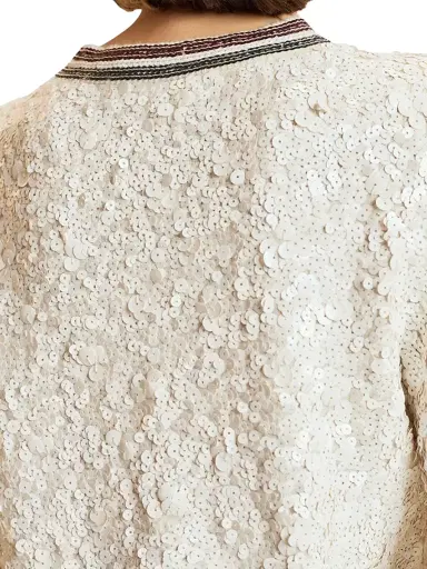 CYNTHIA ROWLEY Women's Match Point Sequined Wool-Cashmere Sweater - White - Size XS | Thumbnail 3