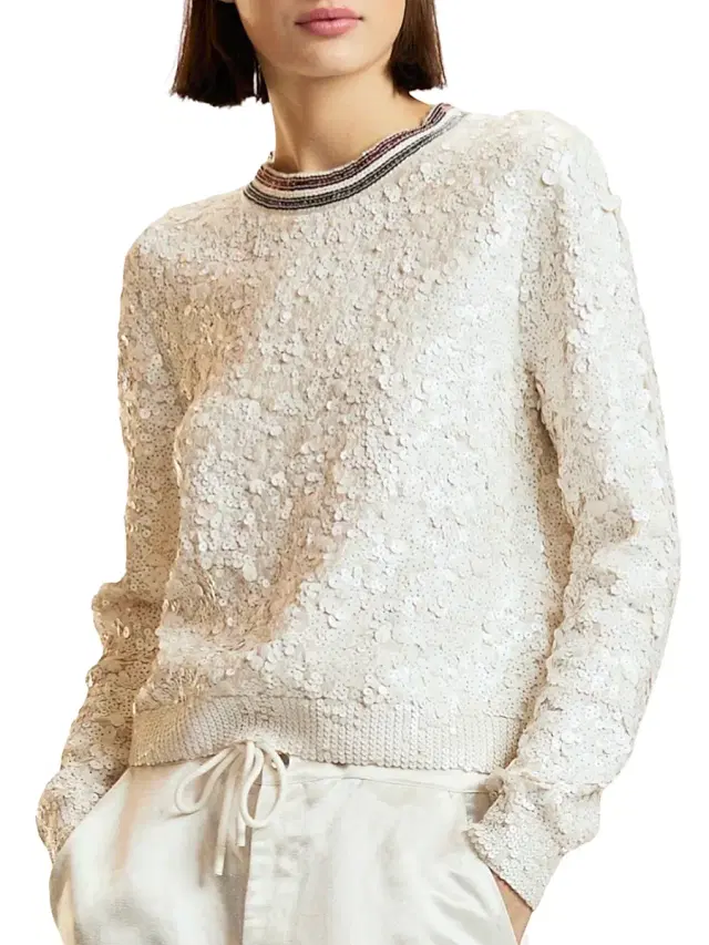Cynthia Rowley Women's Match Point Sequined Wool-Cashmere Sweater - White