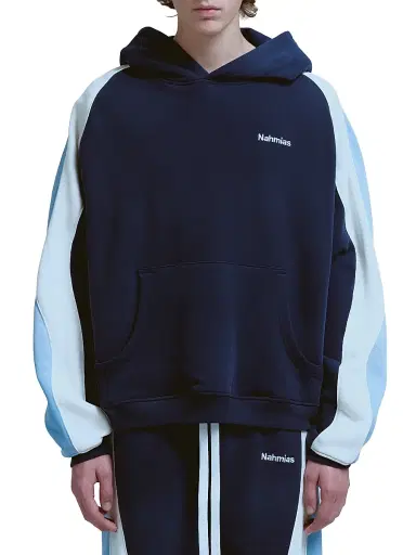 Nahmias Men's Ollie Colorblocked Cotton Hoodie - Worn Navy | Thumbnail 1