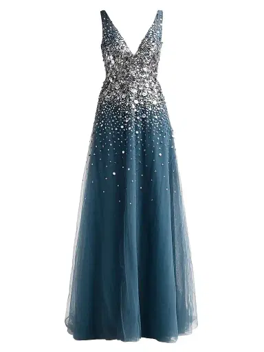 PAMELLA ROLAND Women's Embellished Tulle V-Neck Gown - Teal Multi - Size 8 | Thumbnail 1 PAMELLA ROLAND Women's Embellished Tulle V-Neck Gown - Teal Multi - Size 8 | Thumbnail 1