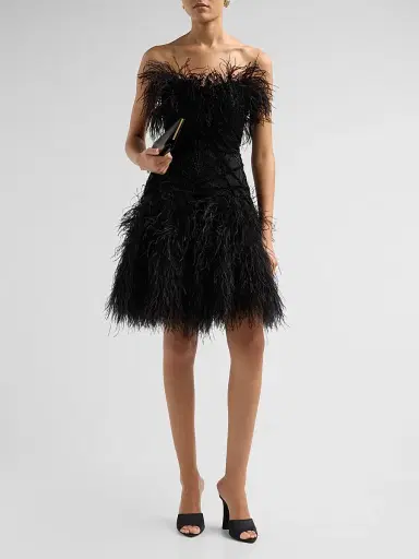 PAMELLA ROLAND Women's Embroidered-Tulle Strapless Cocktail Mini Dress - Black - Size 2 | Thumbnail 2
