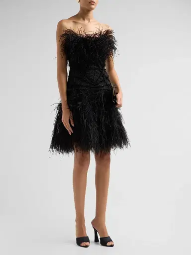 PAMELLA ROLAND Women's Embroidered-Tulle Strapless Cocktail Mini Dress - Black - Size 2 | Thumbnail 4
