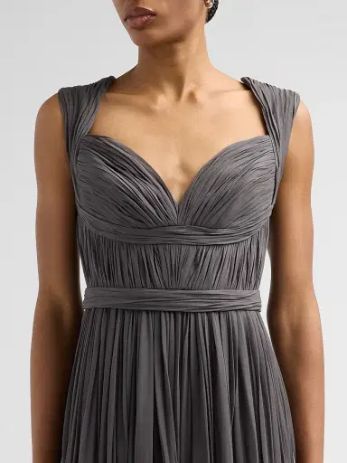 PAMELLA ROLAND Women's Ruched Silk Gown - Charcoal - Size 10 | Thumbnail 4 PAMELLA ROLAND Women's Ruched Silk Gown - Charcoal - Size 10 | Thumbnail 4
