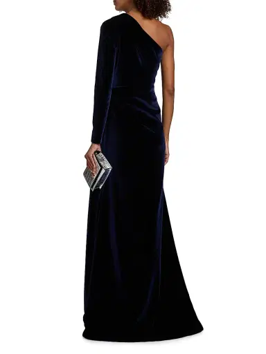 PAMELLA ROLAND Women's Velvet One-Shoulder Cut-Out Gown - Navy - Size 10 | Thumbnail 5
