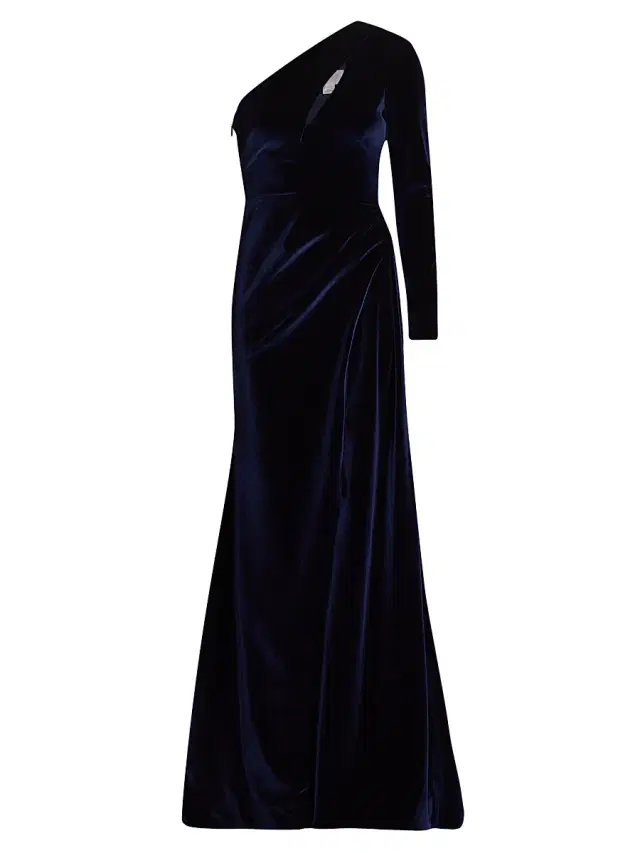 Pamella Roland Women's Velvet One-Shoulder Cut-Out Gown - Navy