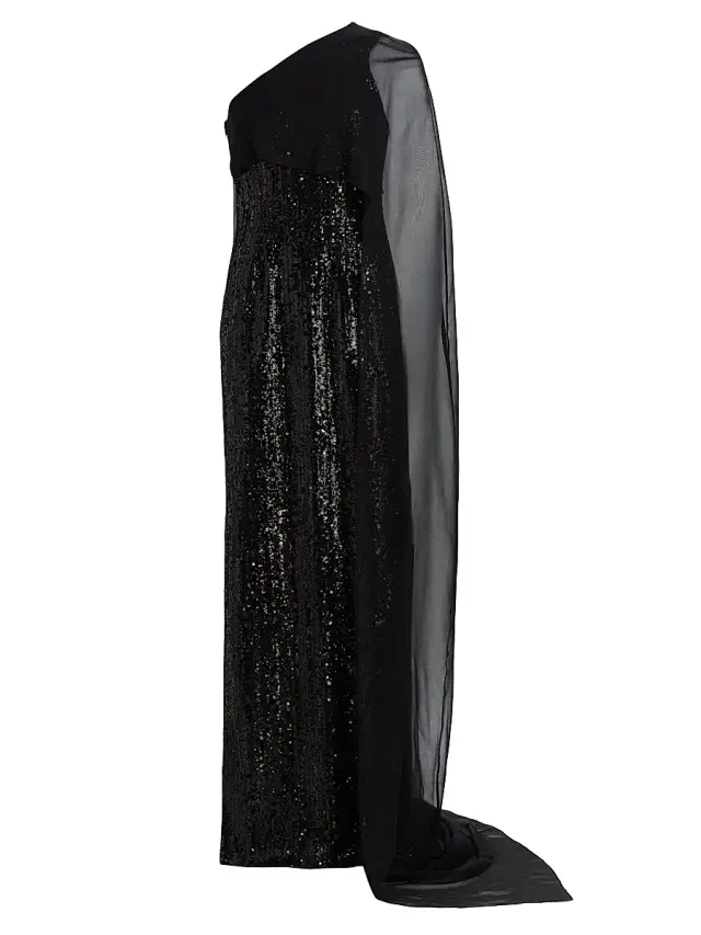 Pamella Roland Women's Sequined Chiffon Cape-Sleeve Column Gown - Black