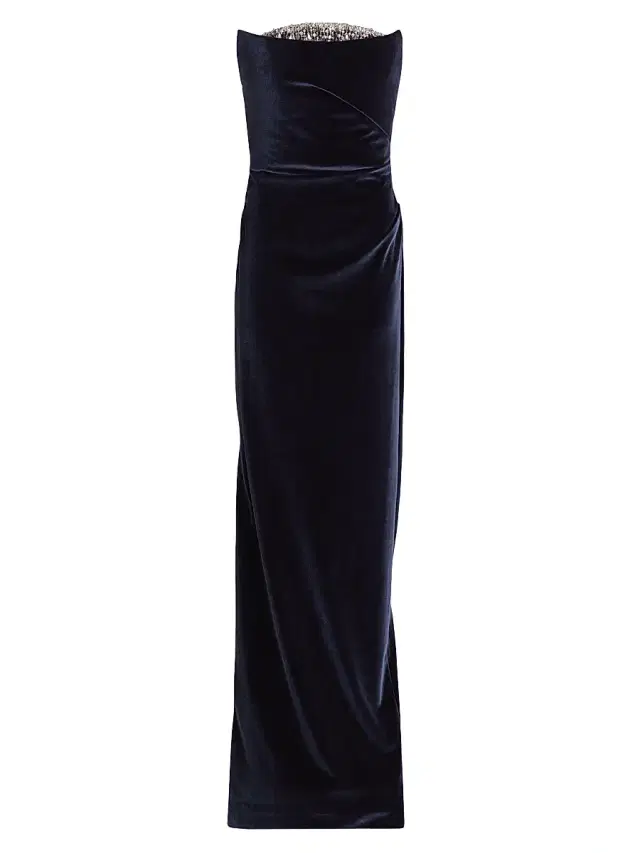 Pamella Roland Women's Embellished Necklinie Velvet Column Gown - Charcoal Silver