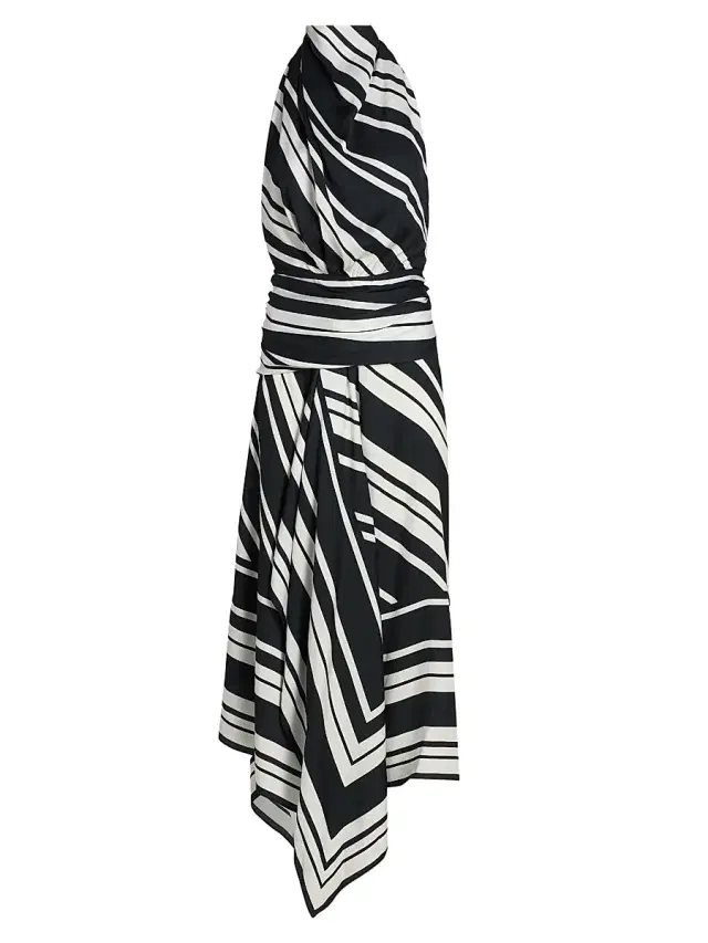 Brandon Maxwell Women's The Marin Striped Scarf Maxi Dress - Black White Stripe