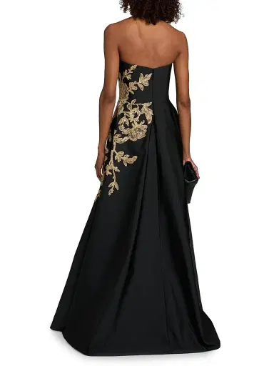PAMELLA ROLAND Women's Raffia Floral-Embroidered Faille Strapless Gown | Thumbnail 5 PAMELLA ROLAND Women's Raffia Floral-Embroidered Faille Strapless Gown | Thumbnail 5
