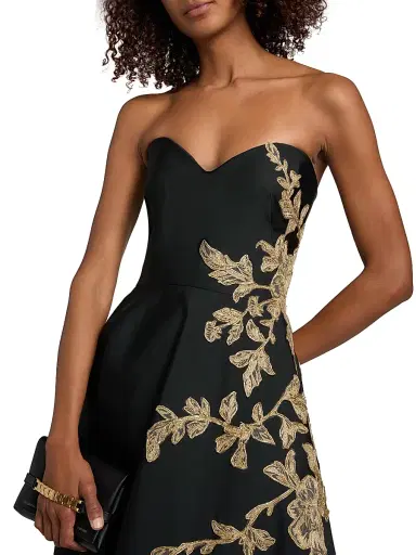 PAMELLA ROLAND Women's Raffia Floral-Embroidered Faille Strapless Gown | Thumbnail 6 PAMELLA ROLAND Women's Raffia Floral-Embroidered Faille Strapless Gown | Thumbnail 6