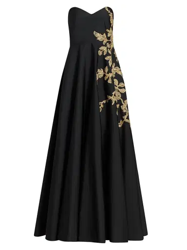PAMELLA ROLAND Women's Raffia Floral-Embroidered Faille Strapless Gown | Thumbnail 1 PAMELLA ROLAND Women's Raffia Floral-Embroidered Faille Strapless Gown | Thumbnail 1