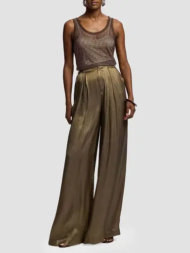 Ralph Lauren Collection Women's Greer Lamé Pleated Pants - Antique Brass - Size 8 | Thumbnail 2 Ralph Lauren Collection Women's Greer Lamé Pleated Pants - Antique Brass - Size 8 | Thumbnail 2
