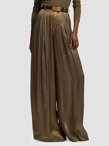 Ralph Lauren Collection Women's Greer Lamé Pleated Pants - Antique Brass - Size 8 | Thumbnail 3 Ralph Lauren Collection Women's Greer Lamé Pleated Pants - Antique Brass - Size 8 | Thumbnail 3
