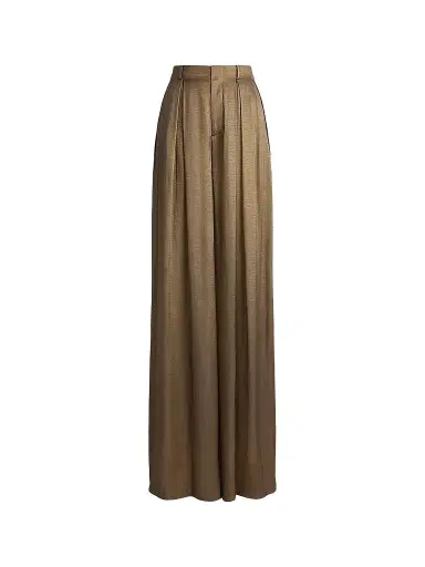 Ralph Lauren Collection Women's Greer Lamé Pleated Pants - Antique Brass - Size 8 | Thumbnail 1 Ralph Lauren Collection Women's Greer Lamé Pleated Pants - Antique Brass - Size 8 | Thumbnail 1