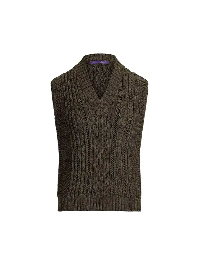 Ralph Lauren Collection Women's Cable-Knit Silk-Cashmere Sweater Vest - Cypress