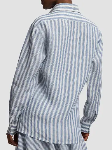 Ralph Lauren Collection Women's Capri Relaxed-Fit Striped Linen Shirt - Chambray Blue Cream - Size 8 | Thumbnail 4