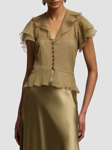 Ralph Lauren Collection Women's Kristina Crinkle Chiffon Blouse | Thumbnail 3 Ralph Lauren Collection Women's Kristina Crinkle Chiffon Blouse | Thumbnail 3