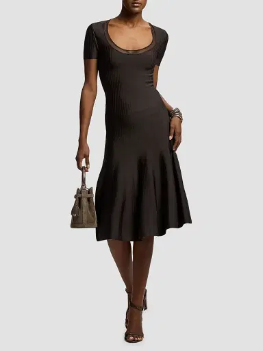 Ralph Lauren Collection Women's Gwenn Sheer-Trim Sweater Day Dress | Thumbnail 2 Ralph Lauren Collection Women's Gwenn Sheer-Trim Sweater Day Dress | Thumbnail 2