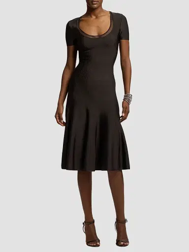 Ralph Lauren Collection Women's Gwenn Sheer-Trim Sweater Day Dress | Thumbnail 3 Ralph Lauren Collection Women's Gwenn Sheer-Trim Sweater Day Dress | Thumbnail 3