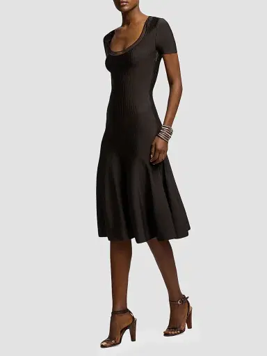 Ralph Lauren Collection Women's Gwenn Sheer-Trim Sweater Day Dress | Thumbnail 4 Ralph Lauren Collection Women's Gwenn Sheer-Trim Sweater Day Dress | Thumbnail 4