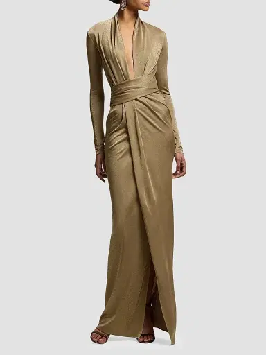 Ralph Lauren Collection Women's Ashten Metallic Jersey Evening Dress - Antique Gold - Size 8 | Thumbnail 2 Ralph Lauren Collection Women's Ashten Metallic Jersey Evening Dress - Antique Gold - Size 8 | Thumbnail 2