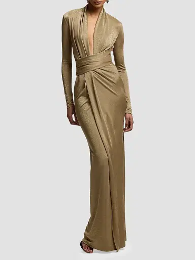 Ralph Lauren Collection Women's Ashten Metallic Jersey Evening Dress - Antique Gold - Size 8 | Thumbnail 3 Ralph Lauren Collection Women's Ashten Metallic Jersey Evening Dress - Antique Gold - Size 8 | Thumbnail 3