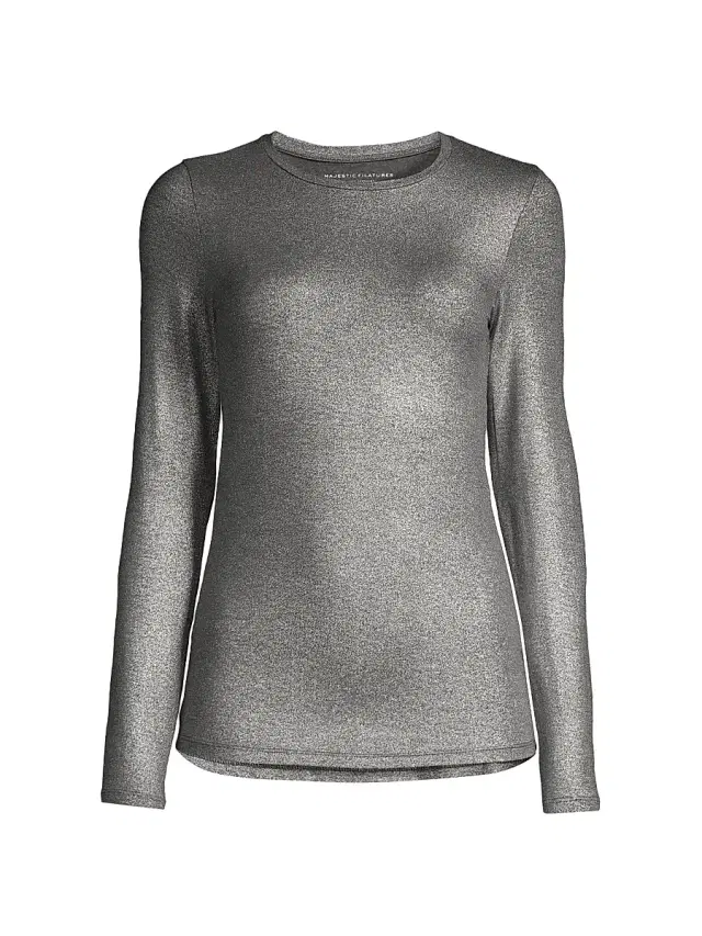 Majestic Filatures Women's Soft Touch Metallic Crewneck Top - Anthracite