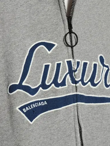 Balenciaga Men's Luxury Script Oversized Zip-Up Hoodie - Dark Heather Grey Blue | Thumbnail 6 Balenciaga Men's Luxury Script Oversized Zip-Up Hoodie - Dark Heather Grey Blue | Thumbnail 6