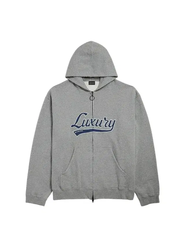 Balenciaga Men's Luxury Script Oversized Zip-Up Hoodie - Dark Heather Grey Blue
