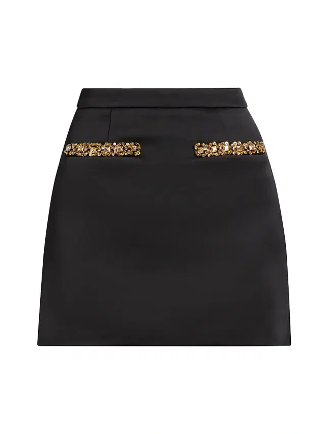 Self-Portrait Women's Satin Embellished Miniskirt - Black
