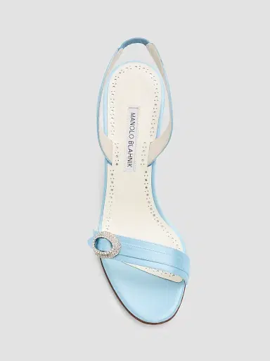 Manolo Blahnik Women's Zutosan 90MM Satin Slingback Sandals - Light Blue - Size 6.5 | Thumbnail 5