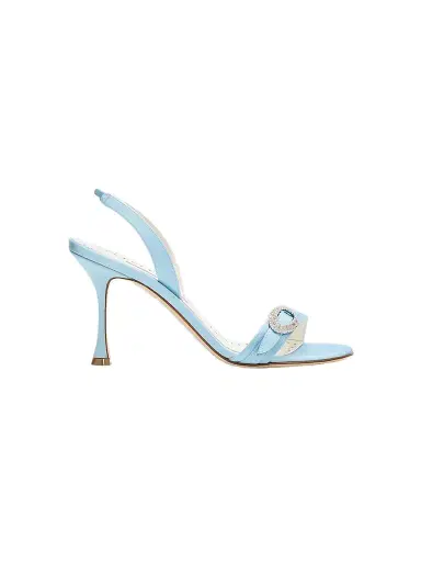 Manolo Blahnik Women's Zutosan 90MM Satin Slingback Sandals - Light Blue - Size 6.5 | Thumbnail 1
