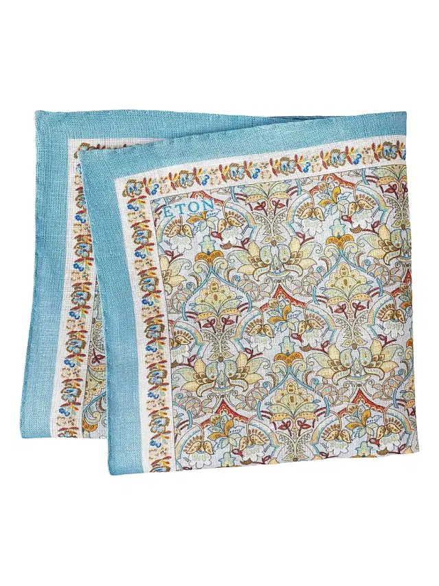 Eton Men's Floral Silk Pocket Sqaure - Light Blue