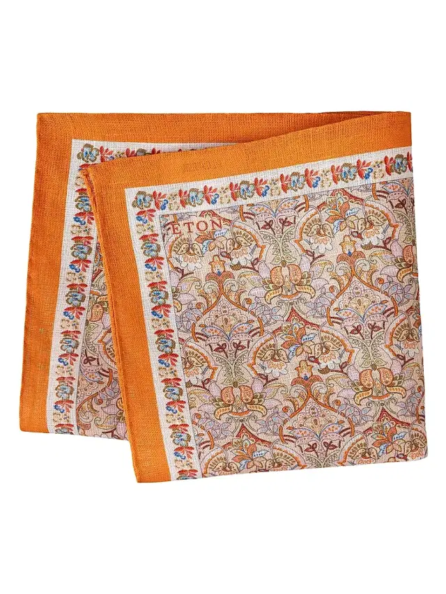 Eton Men's Floral Silk Pocket Sqaure - Orange