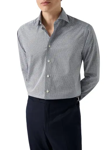 Eton Men's Geometric Twill Slim-Fit Shirt - Navy Blue - Size 17.5 | Thumbnail 3