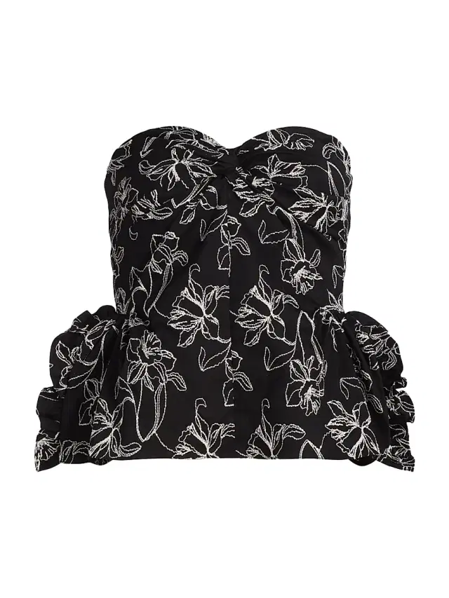 Kika Vargas Women's Tasha Floral-Embroidered Cotton Bustier Top - Black