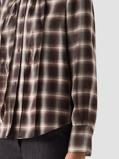 Akris punto Women's Plaid Bow Collar Blouse - Espresso Cashew - Size 16 | Thumbnail 5 Akris punto Women's Plaid Bow Collar Blouse - Espresso Cashew - Size 16 | Thumbnail 5