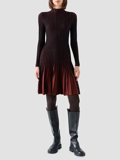 Akris punto Women's Pleated Wool Dress - Copper Black - Size 16 | Thumbnail 2 Akris punto Women's Pleated Wool Dress - Copper Black - Size 16 | Thumbnail 2