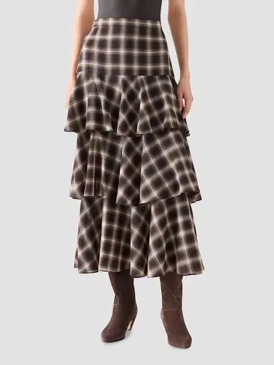 Akris punto Women's Shelley Plaid Techno Wool-Blend Midi Skirt - Espresso Cashew - Size 12 | Thumbnail 2