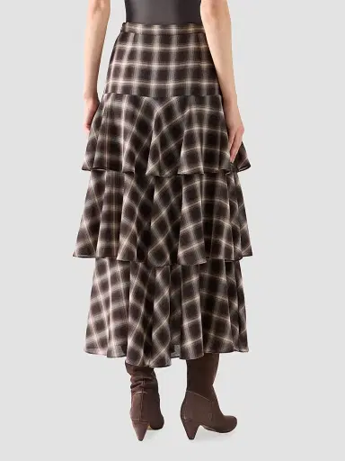 Akris punto Women's Shelley Plaid Techno Wool-Blend Midi Skirt - Espresso Cashew - Size 12 | Thumbnail 3