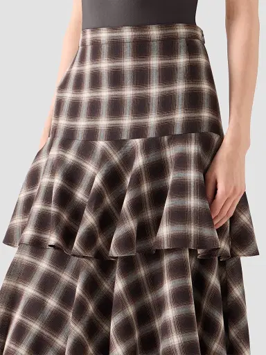 Akris punto Women's Shelley Plaid Techno Wool-Blend Midi Skirt - Espresso Cashew - Size 12 | Thumbnail 4
