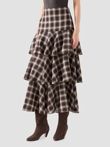 Akris punto Women's Shelley Plaid Techno Wool-Blend Midi Skirt - Espresso Cashew - Size 12 | Thumbnail 5