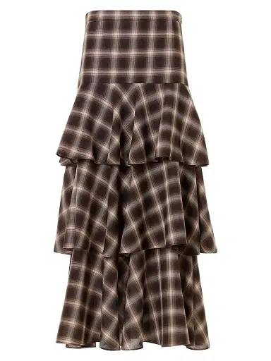 Akris punto Women's Shelley Plaid Techno Wool-Blend Midi Skirt - Espresso Cashew - Size 12 | Thumbnail 1