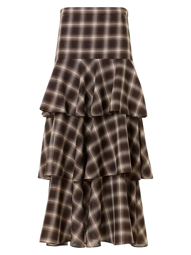 Akris punto Women's Shelley Plaid Techno Wool-Blend Midi Skirt - Espresso Cashew