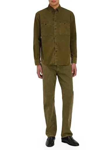 Ferragamo Men's Cotton-Silk Work Shirt - Olive - Size XL | Thumbnail 2